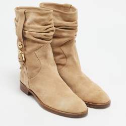 Louis Vuitton Beige Suede Buckle Ankle Boots Size 38
