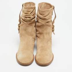 Louis Vuitton Beige Suede Buckle Ankle Boots Size 38