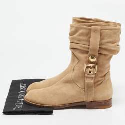 Louis Vuitton Beige Suede Buckle Ankle Boots Size 38