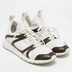 Louis Vuitton White Neoprene and Monogram Canvas Aftergame Sneakers Size 38.5