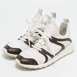 Louis Vuitton White Neoprene and Monogram Canvas Aftergame Sneakers Size 38.5