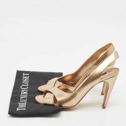 Pre Owned صندل لوي فيتون باربارا سيور متعاكسة فتحة كعب جلد لامع ذهبي مقاس 37.5