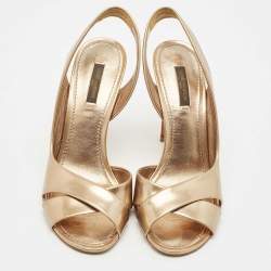 Pre Owned صندل لوي فيتون باربارا سيور متعاكسة فتحة كعب جلد لامع ذهبي مقاس 37.5