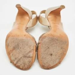 Pre Owned صندل لوي فيتون باربارا سيور متعاكسة فتحة كعب جلد لامع ذهبي مقاس 37.5