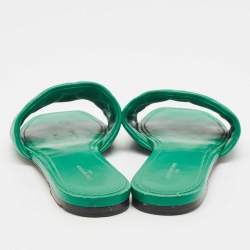 Louis Vuitton Green Monogram Embossed Leather Revival Flat Slides Size 39.5