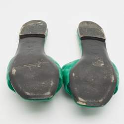 Louis Vuitton Green Monogram Embossed Leather Revival Flat Slides Size 39.5