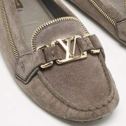 Louis Vuitton Dark Grey Suede Oxford Zip Detail Slip On Loafers Size 38.5