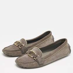 Louis Vuitton Dark Grey Suede Oxford Zip Detail Slip On Loafers Size 38.5