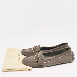 Louis Vuitton Dark Grey Suede Oxford Zip Detail Slip On Loafers Size 38.5