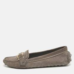 Louis Vuitton Dark Grey Suede Oxford Zip Detail Slip On Loafers Size 38.5