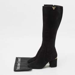 Louis Vuitton Black Suede Heritage Mid Calf Boots Size 37