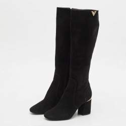 Louis Vuitton Black Suede Heritage Mid Calf Boots Size 37