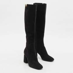 Louis Vuitton Black Suede Heritage Mid Calf Boots Size 37
