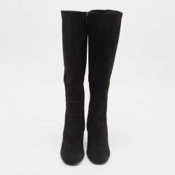 Louis Vuitton Black Suede Heritage Mid Calf Boots Size 37