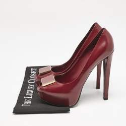 Louis Vuitton Red Leather Logo Plaque Platform Pumps Size 37.5