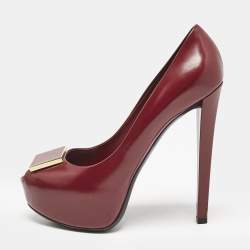 Louis Vuitton Red Leather Logo Plaque Platform Pumps Size 37.5