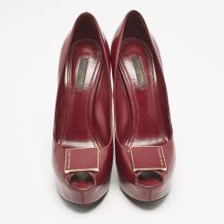 Louis Vuitton Red Leather Logo Plaque Platform Pumps Size 37.5