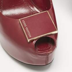 Louis Vuitton Red Leather Logo Plaque Platform Pumps Size 37.5