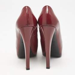 Louis Vuitton Red Leather Logo Plaque Platform Pumps Size 37.5