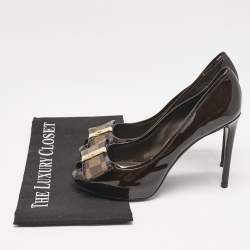 Louis Vuitton Brown Vernis Leather Valentine Peep Toe Pumps Size 37.5