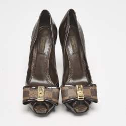 Louis Vuitton Brown Vernis Leather Valentine Peep Toe Pumps Size 37.5