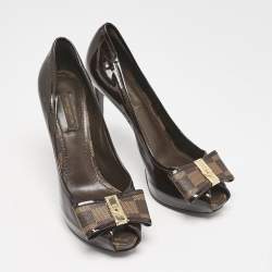 Louis Vuitton Brown Vernis Leather Valentine Peep Toe Pumps Size 37.5