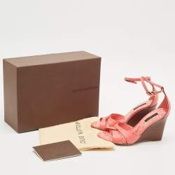 Louis Vuitton Pink Leather Ankle Strap Wedge Sandals Size 36