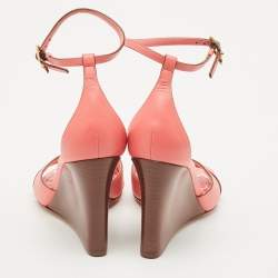Louis Vuitton Pink Leather Ankle Strap Wedge Sandals Size 36