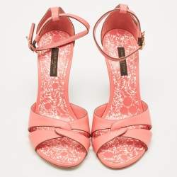 Louis Vuitton Pink Leather Ankle Strap Wedge Sandals Size 36