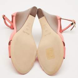 Louis Vuitton Pink Leather Ankle Strap Wedge Sandals Size 36