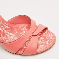 Louis Vuitton Pink Leather Ankle Strap Wedge Sandals Size 36