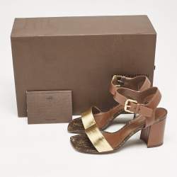 Louis Vuitton Brown/Gold Leather Bloom Ankle Strap Sandals Size 36