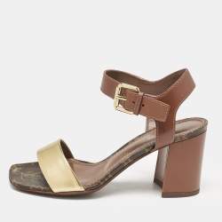 Louis Vuitton Brown/Gold Leather Bloom Ankle Strap Sandals Size 36