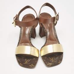 Louis Vuitton Brown/Gold Leather Bloom Ankle Strap Sandals Size 36