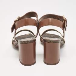 Louis Vuitton Brown/Gold Leather Bloom Ankle Strap Sandals Size 36