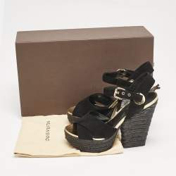 Louis Vuitton Black Suede Espadrille Platform Sandals Size 35