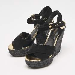 Louis Vuitton Black Suede Espadrille Platform Sandals Size 35
