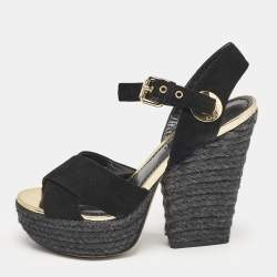 Louis Vuitton Black Suede Espadrille Platform Sandals Size 35