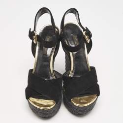 Louis Vuitton Black Suede Espadrille Platform Sandals Size 35