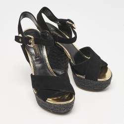 Louis Vuitton Black Suede Espadrille Platform Sandals Size 35