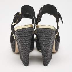 Louis Vuitton Black Suede Espadrille Platform Sandals Size 35