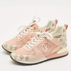 Louis Vuitton Pink Suede, Mesh and Damier Azur Canvas Run Away Sneakers Size 37.5