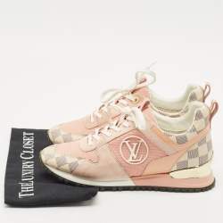 Louis Vuitton Pink Suede, Mesh and Damier Azur Canvas Run Away Sneakers Size 37.5