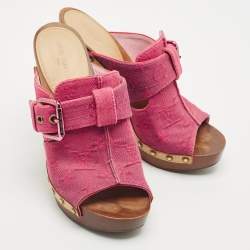 Louis Vuitton Pink Monogram Denim Rosa Platform Clog Mules Size 39
