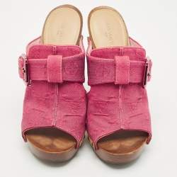 Louis Vuitton Pink Monogram Denim Rosa Platform Clog Mules Size 39