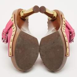 Louis Vuitton Pink Monogram Denim Rosa Platform Clog Mules Size 39