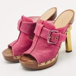 Louis Vuitton Pink Monogram Denim Rosa Platform Clog Mules Size 39
