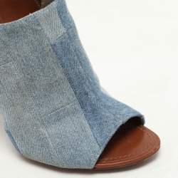 Louis Vuitton Faded Blue Patchwork Denim Flower Heel Mules Size 37