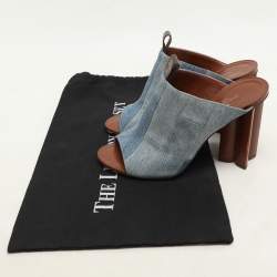 Louis Vuitton Faded Blue Patchwork Denim Flower Heel Mules Size 37