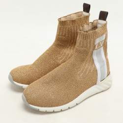 Louis Vuitton Gold Lurex Knit Fabric Aftergame High Top Sneakers Size 37